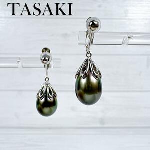 TASAKI タサキ パール デザイン イヤリング K 18 WG 黒真珠 オーバル ホワイトゴールド ブラック 黒