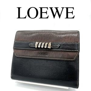 LOEWE ロエベ 折り財布 ベラスケス Wホック ワンポイントロゴ レザー