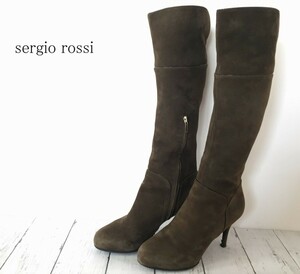■　sergio rossi　セルジオロッシ　ブーツ　36　1/2　スエード　カーキ系　ヒール：約8㎝ ★