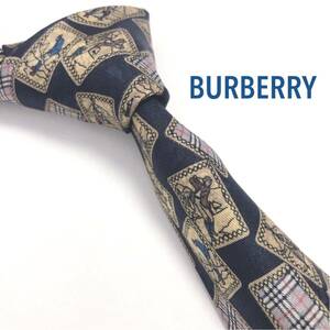 BURBERRY 美品 ネクタイ 高級シルク ノバチェック ジャガード 紺