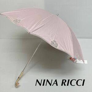 新品52087 NINA RICCI ニナリッチ＊くすみピンクオーガンジーお花刺繍 サマーシールド プチパラ1級遮光晴雨兼用日傘雨傘 プチパラ