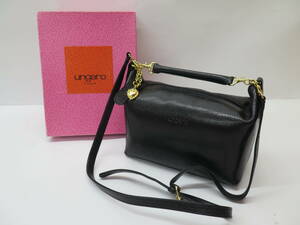 ungaro　ウンガロ　牛革　2Wayショルダーバッグ　黒　ブラック　日本製