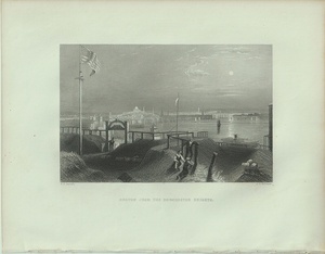 1840年 Bartlett アメリカの風景 鋼版画 ドーチェスター高地から見たボストン Boston from the Dorchester Heights