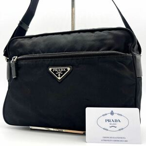 1893【美品】PRADA プラダ ショルダーバッグ ポシェット カメラバッグ 斜め掛け ポコノ 三角ロゴプレート テスートナイロン レザー 本革