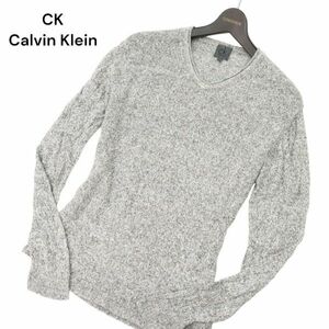CK Calvin Klein カルバンクライン 春夏 麻 リネン100％★ Vネック ニット セーター Sz.M　メンズ グレー　C4T02603_3#J