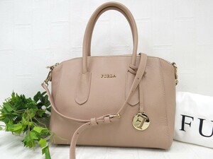 FURLA フルラ◆カーフ レザー 本革◆2way ハンド ショルダー バッグ◆ダスティピンク G金具◆超美品◆ロゴ金具◆斜め掛け◆腕かけ◆N7935