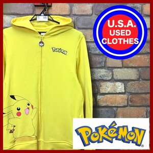 ME11-865★格安★USA買付商品★【POKEMON ポケモン】ピカチュウ ジップアップ スウェットパーカー【XL】イエロー 古着 ポケットモンスター