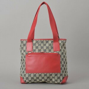 1円 極美品 GUCCI グッチ GG柄 トートバッグ ハンドバッグ GGキャンバス レザー ネイビー レッド 019.0402 軽量 肩掛け 鞄 Mk.a