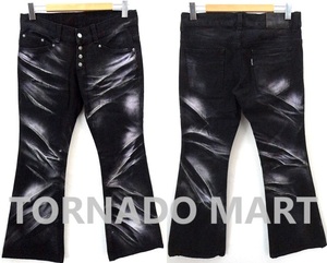 TORNADO MART:トルネードマート/箔プリント コズミックオーシャン ストレッチ フレアパンツ/ベルボトム/ブラック/Lsize/Flared Denim Pants