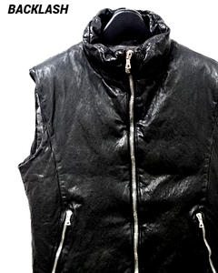 M【ISAMU KATAYAMA BACKLASH LEATHER DOWN VEST D1527-01 BLACK イサムカタヤマ バックラッシュ キップレザー ダウンベスト 製品染め】