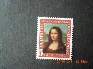 モナ・リザの切手ーダ・ビンチ500年記念　１種完　未使用　1952年　ドイツ連邦　VF/NH