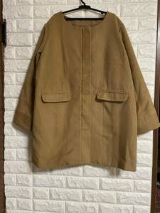 テラス ノーカラー ロングコート 3L 4L XXL 大きいサイズ ブラウン 茶色 ポケットあり 裏地あり 防寒 Aライン ジップアップ ジャケット