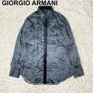 美品 GIORGIO ARMANI ジョルジオアルマーニ 長袖 シャツ シルク100% 黒タグ 42 M メンズ B102331-103