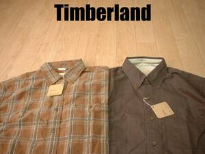 即戦力2着セット新品Timberlandワンポイント刺繍コットンアウトドアシャツ未使用M茶色ブラウン正規ティンバーランド長袖OUTDOOR BRAND NEW