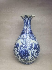 中国 唐物 古瓷 時代物 明代青花蕉葉蓮紋 玉壺春瓶 
