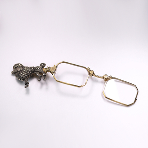 【開】20世紀ドイツ製ビンテージ マーカサイト装飾プードルローネット ピン式折りたたみ眼鏡拡大鏡 AC560