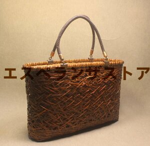 [エスペランザストア]自然竹の編み上げ カゴバック　 手作りバスケット　可愛い買い物カゴ