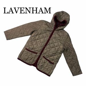 LAVENHAM ラベンハム キルティングジャケット カーキ系 フード サイズ10 キッズ 子ども用 アウター コート 