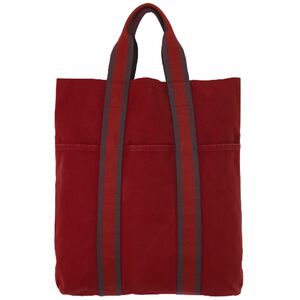 本物 エルメス HERMES フールトゥ カバス トートバッグ ハンドバッグ キャンバス レッド