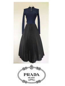 ☆【即決送料無料】PRADAプラダロゴニット切替プリーツロングワンピース38☆