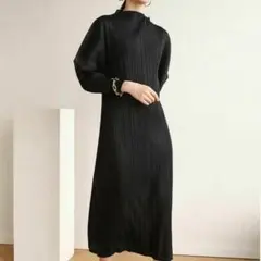 【新品】プリーツ ロングワンピース ドレス モード系 ブラック 体型カバー