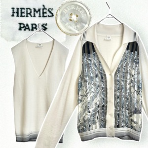 ☆美品☆HERMES カーディガン ベスト アンサンブル セットアップ 38 白 アイボリー エルメス ゴルチェ期 Jean Paul Gaultier シルク ウール