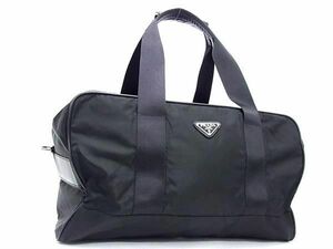 1円 ■極美品■ PRADA プラダ VS001S テスートナイロン×サフィアーノレザー ハンドバッグ ボストン トラベルバッグ ブラック系 FA5911