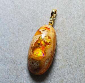 特価！K18大粒母岩に宿る神秘的な遊色綺麗!天然カンテラオパール17.478ct24.9×12.8㍉全長34.0㍉PT