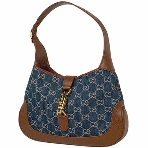 グッチ GUCCI ジャッキー 1961 スモール ショルダーバッグ GG柄 ワンショルダー デニム ブルー ブラウン 636706 レディース 【中古】