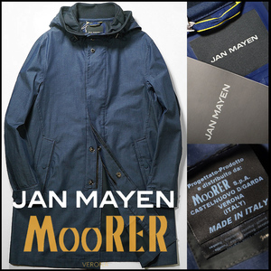 新品12万【 JAN MAYEN ムーレー MOORER 】伊製/清潔感と高級感を併せ持つ/ハリのある上質触感/撥水デニムライクフードコート50/L-XL相当 H