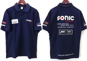 sonic equipment：ソニック イクイップメント■メルセデス ベンツ＆ベントレー ロゴ刺繍入り ポロシャツ■ネイビー■2Lsize