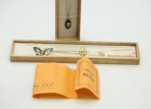 京都⑥◆京都 名産 純金 象嵌 工芸品 さのや アクセサリー ネックレス K24 栞有 8g・10g 二個セット