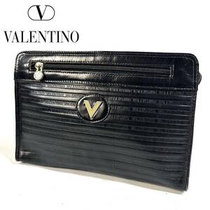 Mario VALENTINO マリオバレンチノ ヴァレンティノ レザー セカンドバッグ クラッチバッグ ゴールド金具 ブラック イタリア製