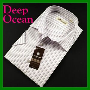 22Deep Ocean半袖レギュラーカラーシャツ 44 ストライプ白ピンク