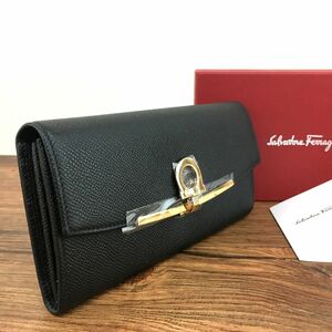 ☆送料無料☆ 未使用品 Salvatore Ferragamo 長財布 22D150 ガンチーニ ブラック 箱付き 206