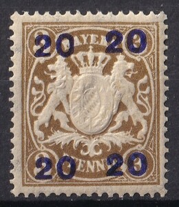 1920年旧ドイツ バイエルン州 紋章図案切手 20 auf 3Pf