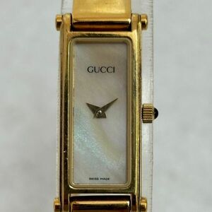 F612-O49-75◎ GUCCI グッチ 1500 バングルウォッチ クォーツ ホワイトシェル文字盤 ゴールドカラー スクエア 2針レディース 腕時計 ④