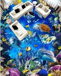 C646 巨大 3D フロアマット 5m*10m* 海 水族館 風景 景色 リフォーム リメイク 防音 断熱 滑り止めシート 床 壁 天井 はがせるシール