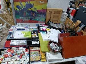 画材道具 等 色々まとめ 油絵具 水彩 絵の具 染色補正剤 顔料 インク アート オイル パレット 筆 色鉛筆 レトロ 古道具 