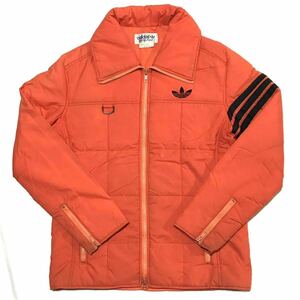 【80s】adidas アディダス vintage ナイロンジャケット オレンジ トレフォイルロゴ 3ストライプ 中綿 デサント製 正規品 レア スキー