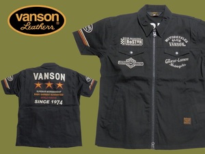 バンソン／vanson／Lサイズ／ツイル半袖シャツ／NVSS-2403／ブラック／新品／送料無料／バイカー／ツイル／ダブルジッパー／スリースター