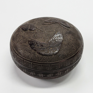 【洛座】中国唐物の漆器 清時代 香合 蝶紋蓋物盒子 ＜ 茶道具 ◆08-03