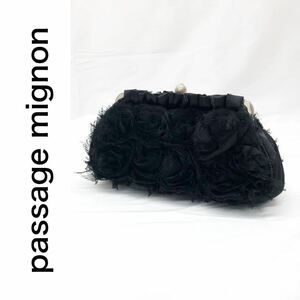 Passage mignon パサージュミニョン バッグ クラッチ ハンド チェーン付き 花 デザイン ブラック パーティー フォーマル