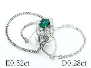 清水屋《送料無料》エメラルド/0.52ct ダイヤモンド/0.28ct プラチナ デザイン タイタック