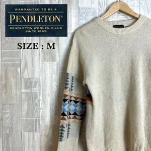 M3655 PENDLETON ペンドルトン　ジャガードニットプルオーバー　Mサイズ　ネイティブ柄　ウール混　メンズ　トップス　長袖　セーター