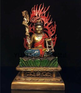 仏像 不動明王 黄銅製 彩色 守護 不動明王の置物 高さ約30ｃｍ
