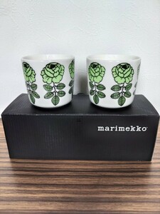 marimekko マリメッコ　ラテマグ　ヴィヒキルース　ペアマグカップ　グリーン　箱付き
