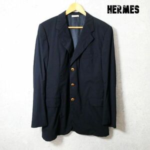 良品 綺麗 HERMES サイズ50 ネイビー エルメス テーラードジャケット ラッパ ホーン 金ボタン シングル 3B A1809