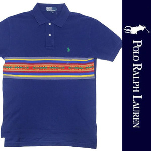 新品 POLO RALPH LAUREN NAVAHO S/S POLO-SHIRT ポロ ラルフローレン ナバホ柄 半袖 ポロシャツ ネイビー ポニー コットン S 正規品