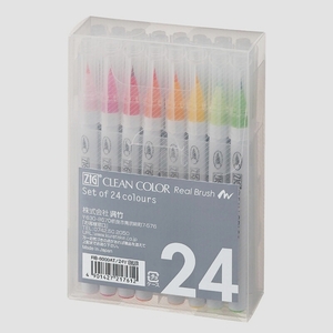 送料無料★呉竹 カラーペン 筆ペン ZIG クリーンカラー リアルブラッシュ 24色 RB-6000AT/24V